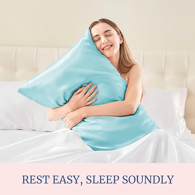 BEDELITE Satin Pillowcase for Hair and Skin, Super Soft and Cooling Similar to Silk Pillow Cases 2 Pack with Envelope Closure, Gift for Women Men(20"x36" King Size, Blue)