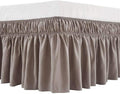 MEILA Wrap Around Bed Skirt Three Fabric Sides Elastic Dust Ruffled 18 Inch Tailored Drop,Easy to Install Fade Resistant-Taupe, Twin/Full