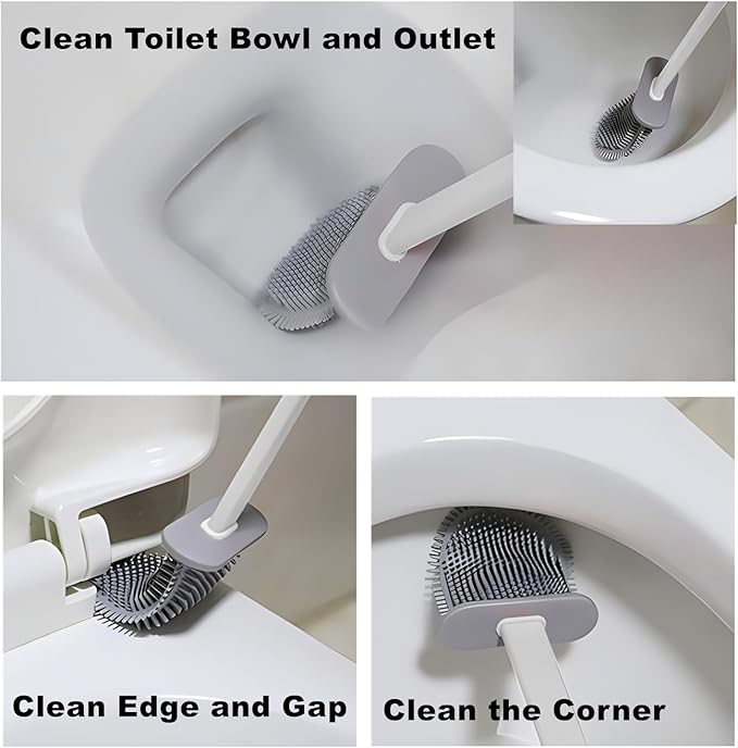 Toilet Brush with Holder Silicone Toilet Brush and Cleaning Brush for Household Bathroom Toliet Brush Set (White,Black)