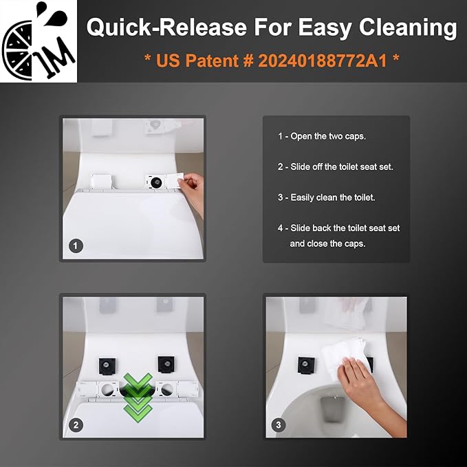 1M Family Toilet Seat, Patented Slow Close & Quick Releasing Technology, Anti-Wiggling, Easy to Install and Clean, Standard Elongated with Adult Seat Only (2 Pieces)