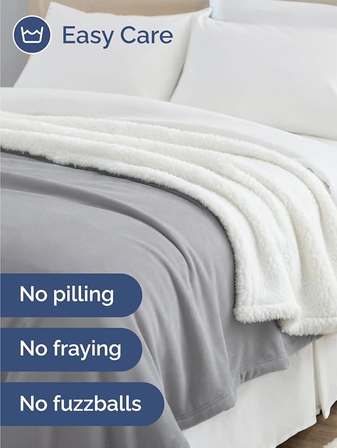 Sherpa Fleece Blanket Twin Size - Reversible Sherpa Fleece Twin Blanket - Super Soft, Double Sided for Bed, Sofa, Couch - Thick, Warm, Fuzzy and Plush - Luxurious Bedding for Winter - Grey, 60" x 80"