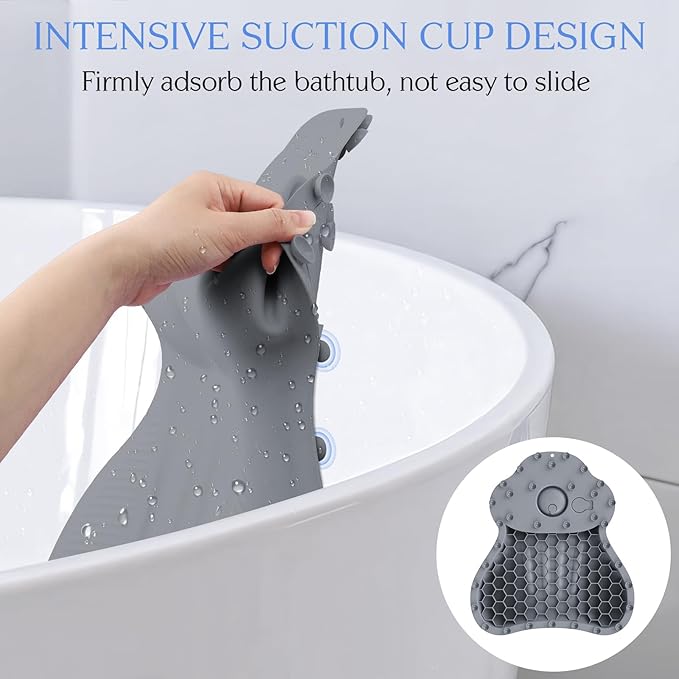 Silicone Bath Pillow, New Material Bath Pillows for Tub Head Neck and Back Support, Bath Tub Pillow with 4D Press Inflatable Airbag and Non-Slip Strong Suction Cups, Quick-Drying, Easy to Store, Gray