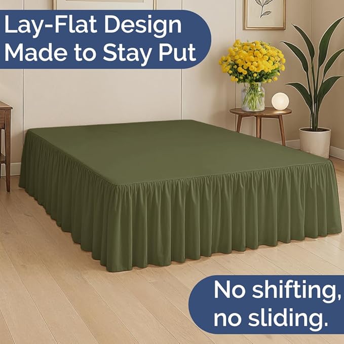 Bedskirt King Size Ruffle - 15 inch Drop Dust Ruffle Bed Skirt with Platform - Soft, Easy Fit, Premium Hotel Quality - Wrinkle, Fade & Shrink Resistant - for Women, Men, Kids and Teens - Sage Green