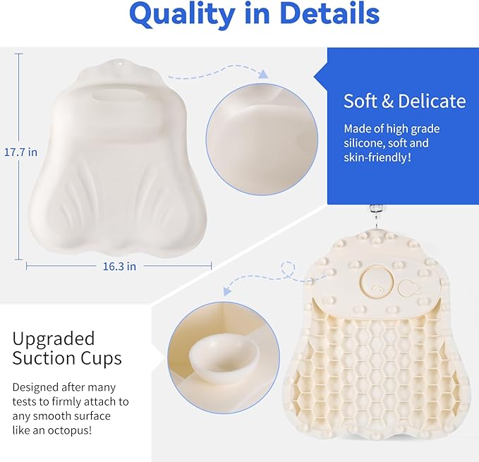Goowin Bath Pillows for Tub, New Generation Skin-Friendly Silicone Bath Pillow, Luxury Bathtub Pillow for Head and Neck, Powerful Suction Tub Pillow for Bathtub with Inflatable Airbag (Off-White)