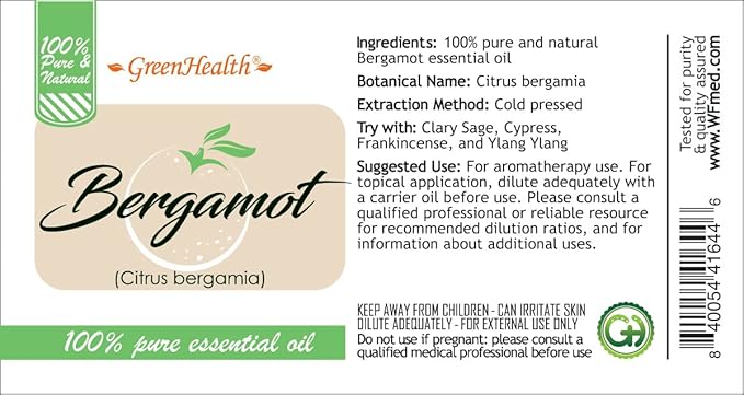 Bergamot Essential Oil - 1 Gallon - Plastic Jug - 100% Pure & Uncut - GreenHealth