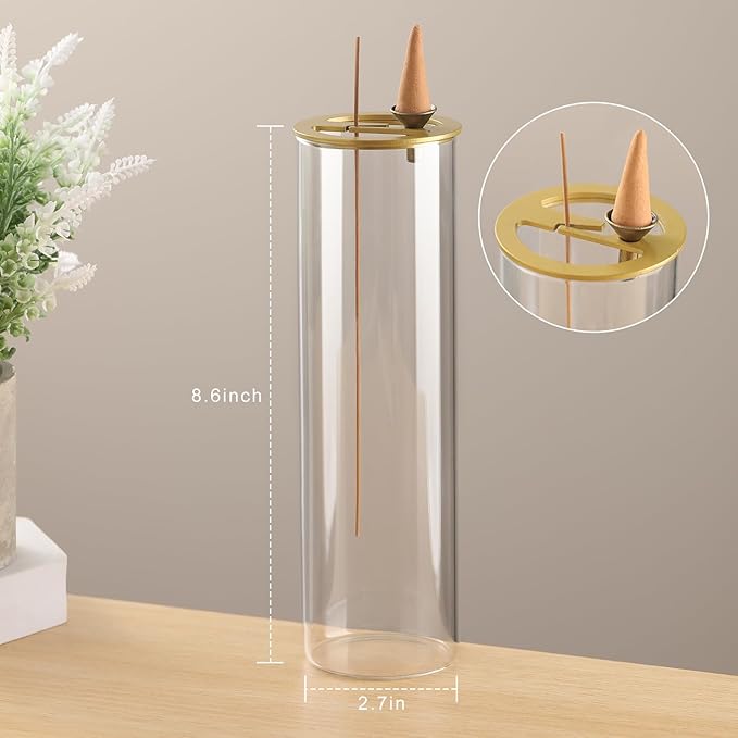 Ceremony Incense Holder, 2 in 1 Incense Burner for Sticks, Ash-Proof Glass Incense Burner for Meditation Yoga Spa Room Decor