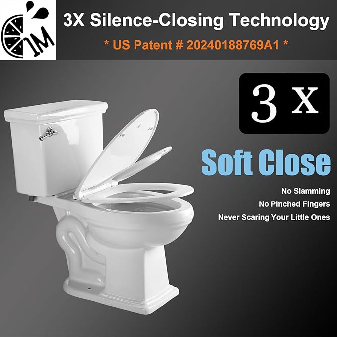 1M Family Toilet Seat, Patented Slow Close & Quick Releasing Technology, Anti-Wiggling, Easy to Install and Clean, Standard Round with Toddler Seat Built In (1 Piece)