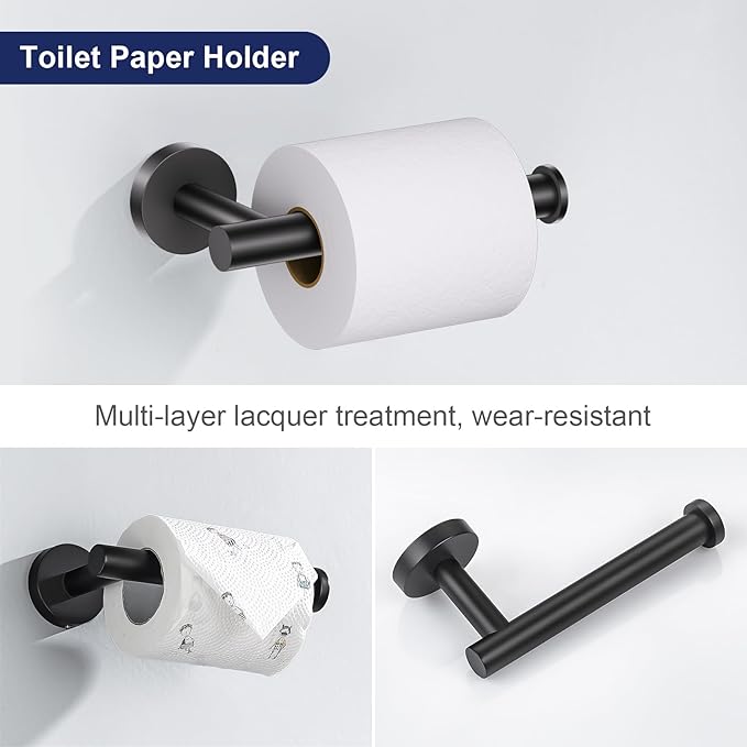 Lairuier 5 Pieces Matte Black Bathroom Accessories Set, 23.6 Inch Bath Towel Bar Set, SUS304 Stainless Steel Bathroom Hardware Set Round Toilet Paper Holder Set Wall Mounted