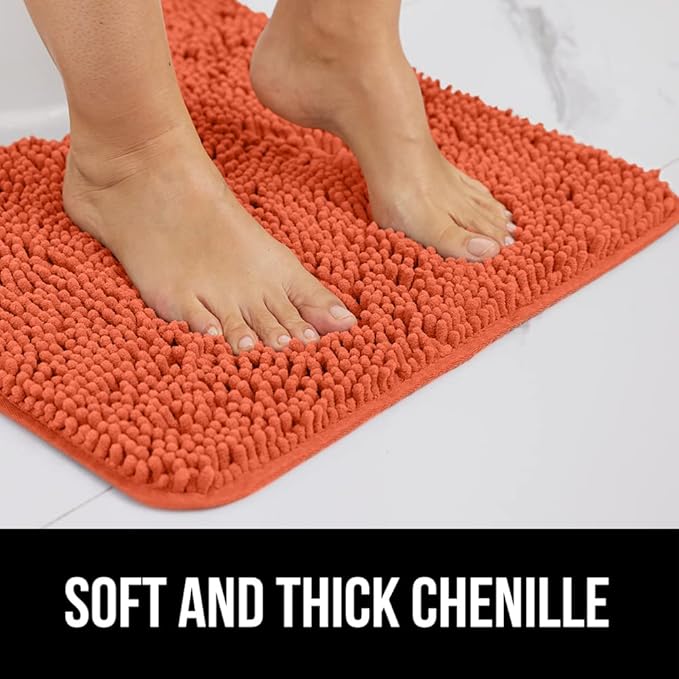 GORILLA GRIP Bath Rug Mat 44x26, Thick Soft Absorbent Chenille, Quick Dry Microfiber Mats, Rubber Backing Washable Shower Floor Rugs, Bathmat Runner, US Designed Bathroom Home Decor Accessories Coral