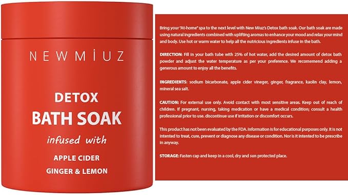 Luxury Bath Salts with Apple Cider Ginger Lemon Essential Oils for Healthy Skin Detox Foot Soak Body Care Muscle Recovery Aromatherapy Selfcare Gift