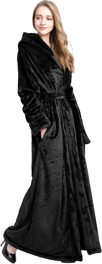 Women's Plush Robe Extra Long Robe with Pockets Thicken Soft Warm Bathrobe