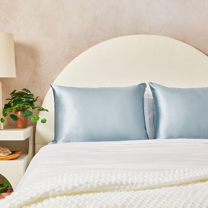 Kitsch Satin Pillowcase with Zipper for Hair & Skin, Softer Than Silk Pillow Cases Queen, Wrinkle-Free, Smooth and Cooling Satin Pillow Covers, Standard Size 19"x26", Haze Blue