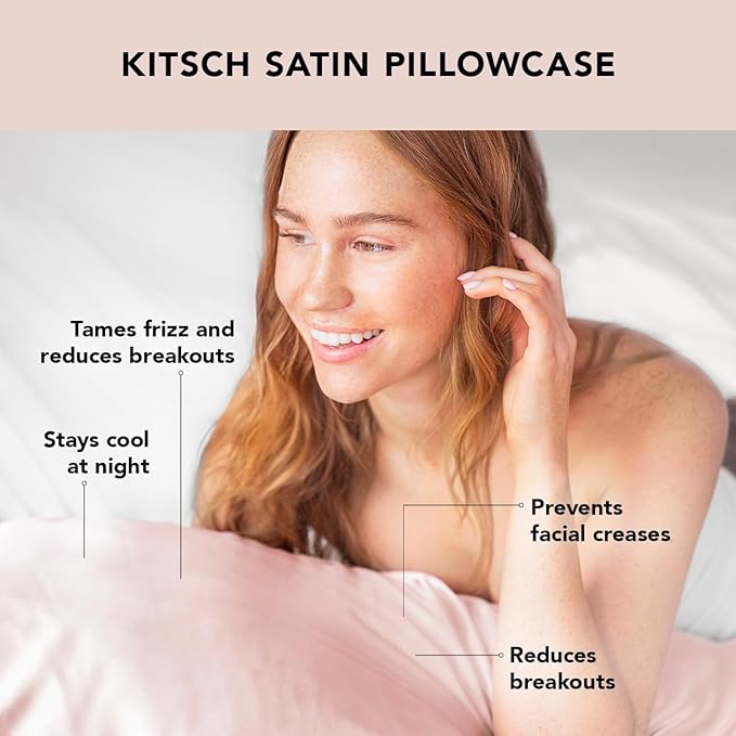 Kitsch Satin Pillowcase, Softer Than Silk Pillow Cases, Cooling Pillow Covers, King Size Pillow Cases Set of 2, Satin Pillowcase with Zipper for Hair, Skin & Quality Sleep, 19"x36" Blush, 2pcs