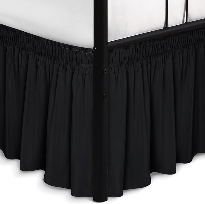 Biscaynebay Wrap Around Bed Skirts with Split Corners for King Beds 14" Drop, Black Elastic Dust Ruffles Adjustable Easy Fit Wrinkle & Fade Resistant Silky Luxurious Fabric Machine Washable