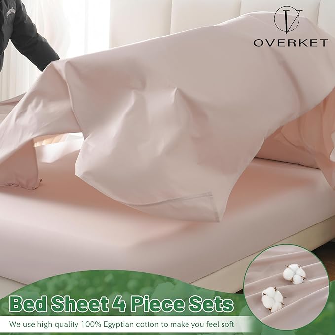100% Egyptian Cotton Sheets King Size 1000 Thread Count Sateen Weave Soft Breathable 16-Inch Deep Pocket 4PCS（King,Dusty Pink）