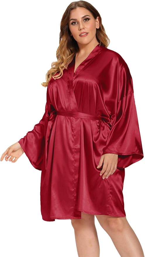 Women's Plus Size Satin Robes Plus Size Silky Kimonos Robes Sleepwear,Short