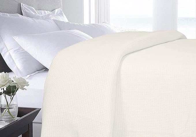 DOLLCENT 100% Cotton Queen Size Blanket for Bed, Premium Soft Combed Lightweight Blankets, Washed Breathable Cozy Bed Throw Blanket, Ivory Queen Cotton Blankets for All Season: Ivory (90"x90")