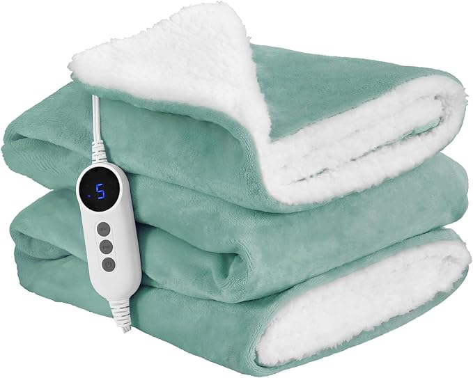 Electric Blanket Twin Size, Soft & Cozy Heated Throw Blanket with 9 Heat Settings & 2-10 Hours Auto Off, Fast Heating & Overheat Protection, Machine Washable - 62"x84" Green