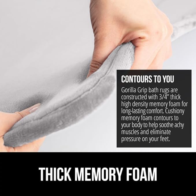 GORILLA GRIP Memory Foam Bath Rugs, Soft Absorbent Velvet Bathroom Mats, Durable Dots on Underside, Machine Washable Bathmat, Carpet Rug Room Decor for Shower Floor, 36x24 Mat, Light Gray