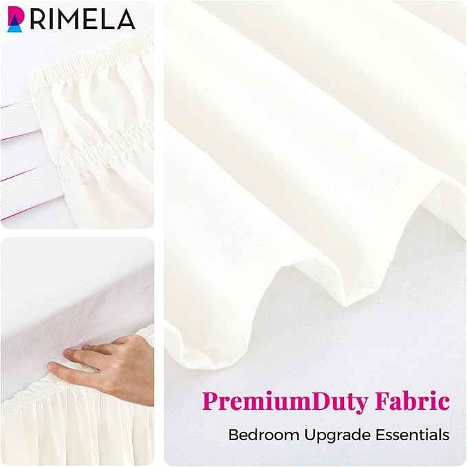 RIMELA Cream White Bed Skirt King Size 15 Inch Drop, Wrap Around Elastic Bedskirt, Dust Ruffle for Adjustable Bed Base Machine Washable Easy to Install Bed Skirts
