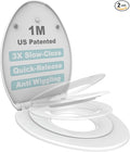 1M Family Toilet Seat, Patented Slow Close & Quick Releasing Technology, Anti-Wiggling, Easy to Install and Clean, Standard Elongated with Toddler Seat Built In (2 Pieces)