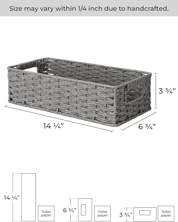 StorageWorks Toilet Tank Basket for Bathroom, Round Paper Rope Wicker Storage Basket Back of Toilet Tank Top, 14 ¼"L x 6 ¾"W x 3 ¾"H, 1 Pack