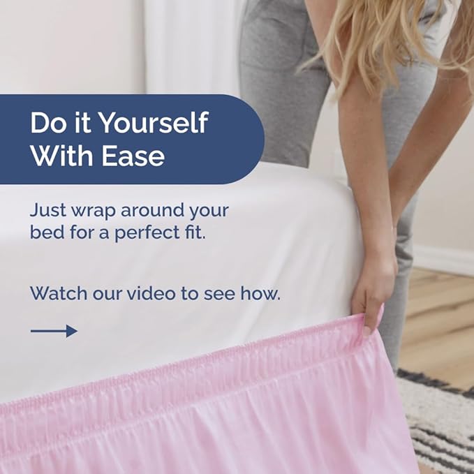 Wrap Around Dust Ruffle Bed Skirt - Light Pink - for Full Size Beds with 21 Inch Drop - Elastic Strap - Adjustable Pleated Bedskirt with Brushed Fabric and Wrinkle Free - for Women, Men, Kids & Teens