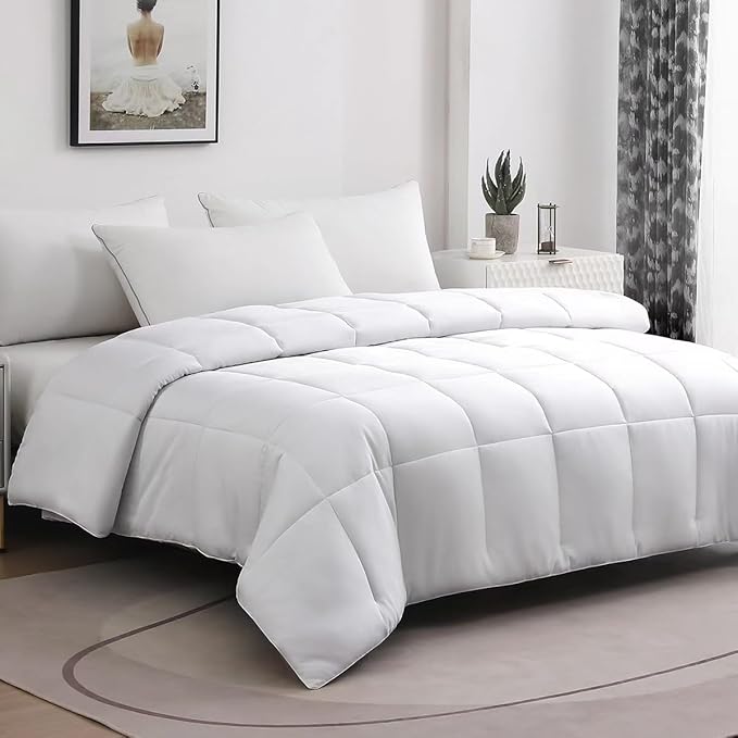 100% Viscose Bamboo Comforter, Soft Lightweight Cal King Size Summer Cooling Comforter, 8 Corner Tabs, Breathable for Hot Sleepers (White-Summer, 104x96)