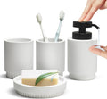 Resin Bathroom Accessories Set, 4 Pcs Modern Bathroom Accessory Set with Liquid Plastic Pump Lotion Soap Dispenser,2 Toothbrush Cup, Soap Dish Countertop Vanity Organizer(White)