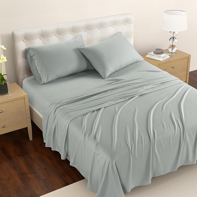 Reebok Full Size Sheet Set from Tencel Eucalyptus - Soft, Cooling & Breathable for Hot Sleepers, Deep Pocket Up to 17 Inches, 4Pc Hotel Luxury Bedding Set, Bedsheet & Pillowcases (Lunar Rock, Full)