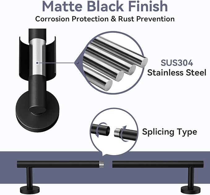 Matte Black Towel Bar Set, 18 Inch Bathroom Hardware Set, Wall Mounted Bathroom Towel Holder Set, Modern Bathroom Accessories, Durable SUS304 Stainless Steel, 4-Piece