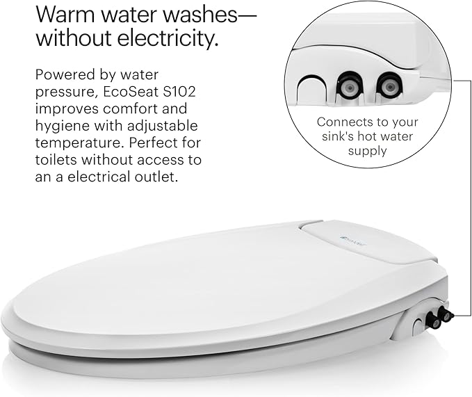 Brondell Bidet Toilet Seat, Non-Electric Swash Ecoseat, Fits Elongated Toilets, White - Dual Temperature, Dual Nozzle System - Bidet with Easy Installation