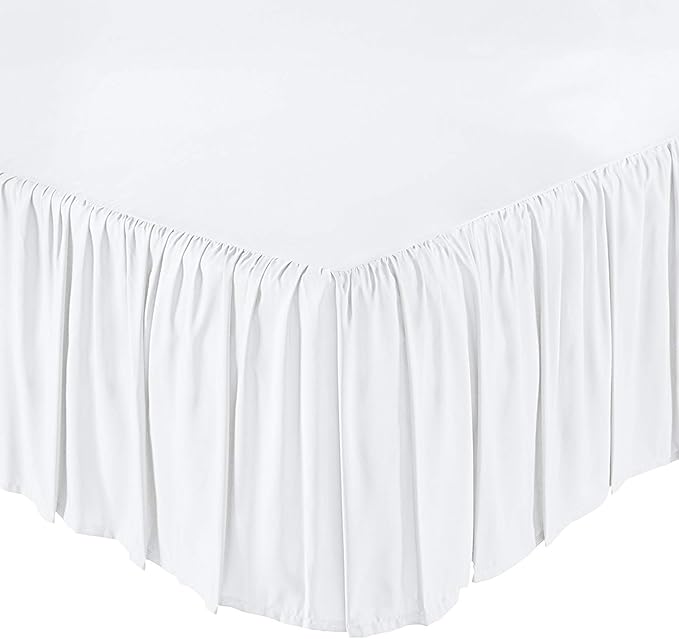 KRISHNA Ruffled Bed Skirt with Split Corners Queen, 100% Microfiber Hotel Quality, 18 Inch Drop Dust Ruffle Gathered Bedskirt with Platform, 60" x 80", White