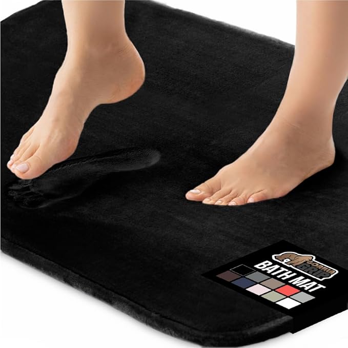 GORILLA GRIP Memory Foam Bath Mat, Soft Absorbent Velvet Bathroom Mats, Durable Dots on Underside, Machine Washable Bathmat, Carpet Rug Room Decor for Shower Tub Floor RV, 48x24 Rugs, Black