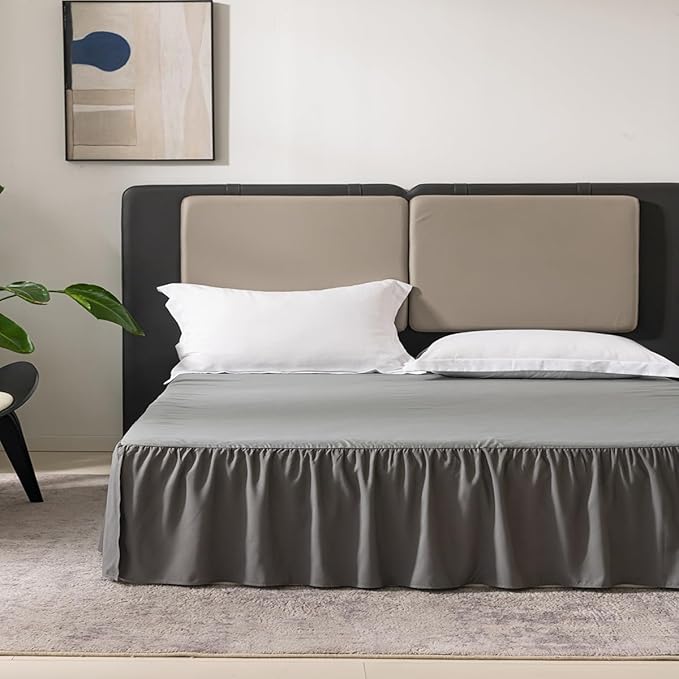 Grey Bed Skirt Queen Size Ruffled Bed Skirt with Split Corners, Queen Bed Skirt 12 Inch Drop, TSUTOMI Queen Size Bed Skirt Grey for Ruffled Bed Skirt with Split Corners, Bed Skirt Queen Size