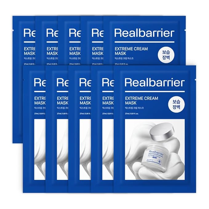 Real Barrier | Extreme Cream Face Sheet Mask | Skin Barrier Repair | Face Masks Skincare | Moisturizing & Hydrating for Dry and Sensitive Facial Types | Facial Moisturizer | Korean Mask | 10 Sheets