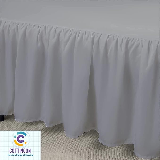 Cottingon Ruffled Bed Skirt with Split Corners-Dust Ruffle - 16" Drop 100% Microfiber Soft,Sheen & Luxurious Look - Bed Skirts (Light Grey -Full)