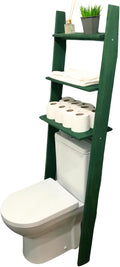 Over The Toilet Birch Wood Bathroom Organizer Shelves, 3-Tier Freestanding Above Toilet Storage Ladder Shelf, Standing Space Saver Behind Toilet Small Bathroom Organizer (Verde)