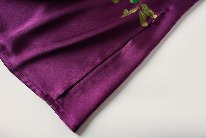 Women's Silk Kimono Robe Long Bathrobe Nightgown 100% Mulberry Silk for Women - Classic Floral Pattern