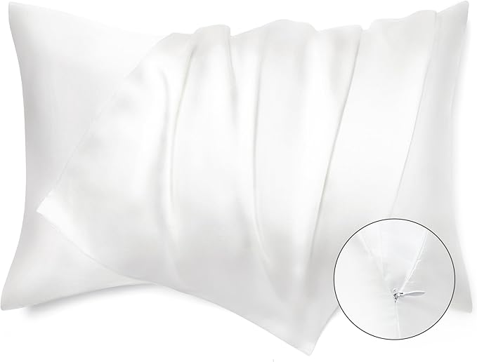 Bedsure Satin Pillowcase with Zipper, Similar to Silk Pillow Cases 2 Pack, Satin King Size Pillow Cases Set of 2, Silky & Soft Pillow Cover for Hair and Skin, Gifts for Women Men, White, 20x36 Inches