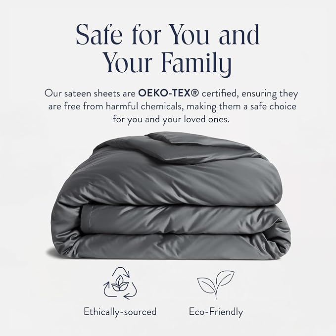 Brooklinen Luxury Sateen Duvet Cover - 100% Cotton, Full/Queen Size in Slate Grey with Extra-Long Corner Ties and Button Closure - Best Full/Queen Duvet Covers