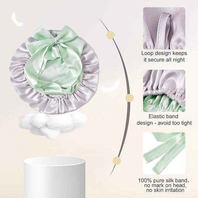 ZIMASILK 100% Mulberry Silk Bonnet for Sleeping Women Double Layer Hair Wrap with Silk Tie Band,1 Pack