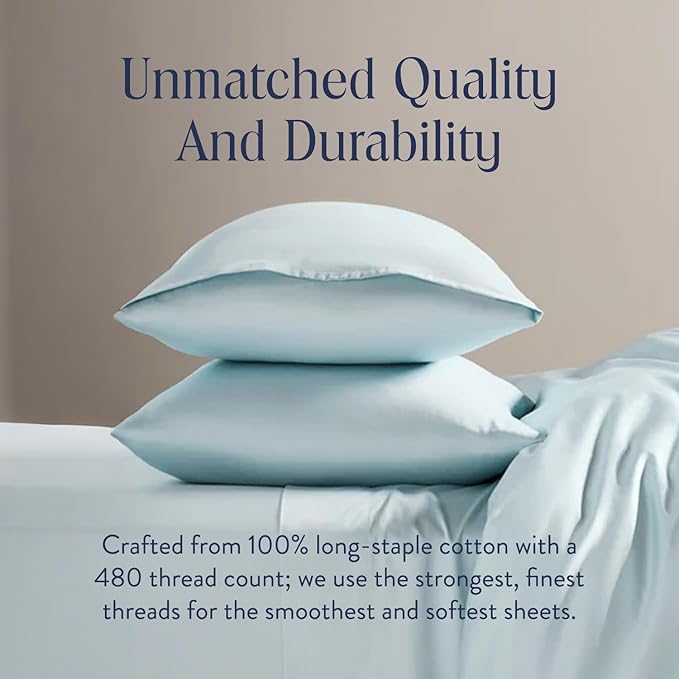 Brooklinen Luxury Sateen Duvet Cover - 100% Cotton, Full/Queen Size in Sky with Extra-Long Corner Ties and Button Closure - Best Full/Queen Duvet Covers