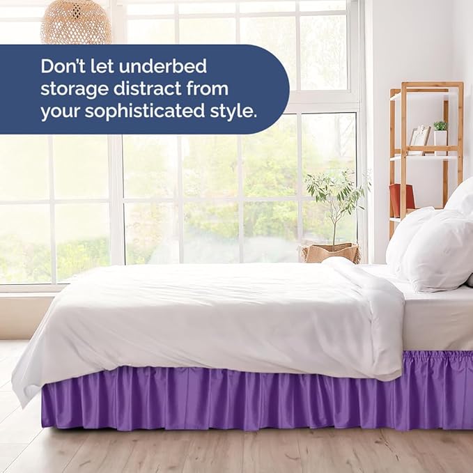 Wrap Around Dust Ruffle Bed Skirt - Purple - Twin/Twin XL Size Beds with 18 Inch Drop - Easy Fit Elastic Strap - Adjustable Pleated Bedskirt w/Brushed Fabric - Wrinkle Free - Women, Men, Kids & Teens