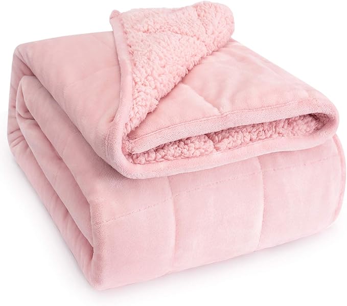 Sivio Sherpa Fleece Weighted Blanket for Adult, 15 lbs Heavy Fuzzy Throw Blanket with Soft Plush Flannel, Reversible Queen Size Super Soft Extra Warm Cozy Fluffy Blanket, 60x80 Inches Dual Sided Pink