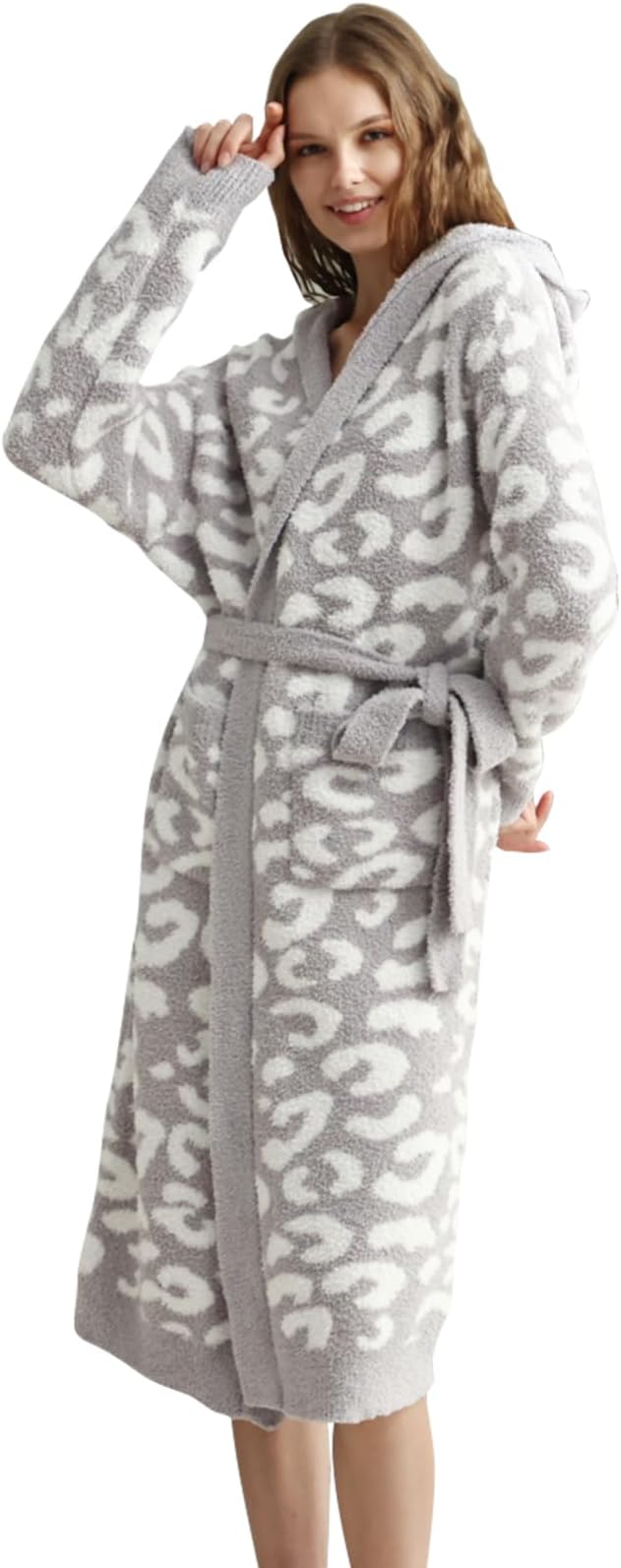 MH MYLUNE HOME Ultra Soft Robe With Pockets, Spa Bathrobe Loungewear Calf-Length, Plush Fuzzy Fluffy Wrap Robe for Women