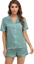 Women's Satin Pajama Set 2-Piece Sleepwear Loungewear Button Down Short Sleeve Silky PJ Set