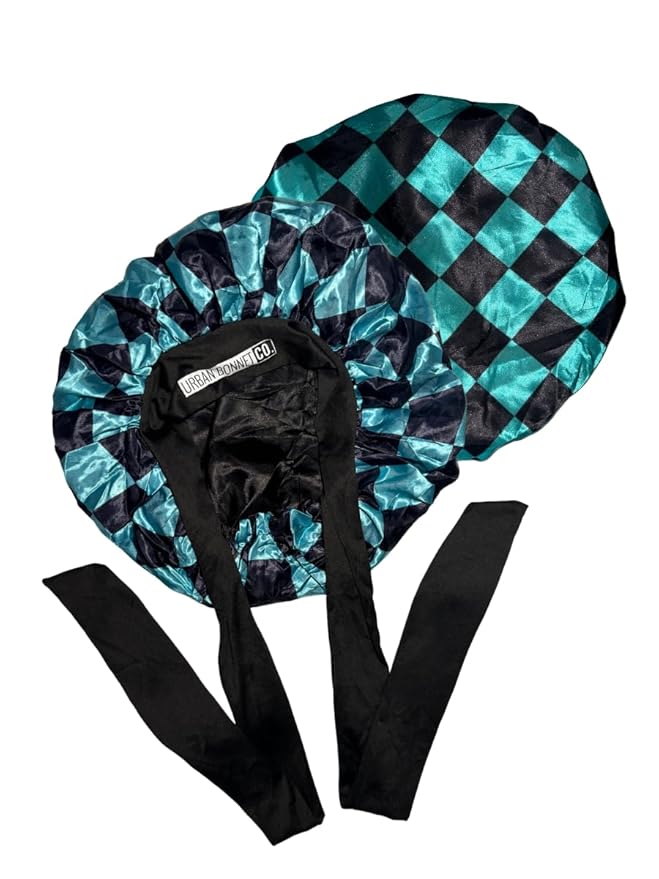 Premium Non Slip Satin Hair Bonnet for Men Curly Hair, Dreadlock Loc Cap Silk Bonnet Double Layer Sleeping & Shower Wrap Anime Bonnet Soft Band (Checkerboard)