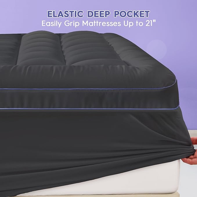 ABENE 3 Inch Dual Layer Memory Foam Mattress Topper Full, 2 Inch Memory Foam Plus 1 Inch Down Alternative Pillowtop Mattress Pad, with Bedside Pocket, Support for Back Pain (Full, Gray)