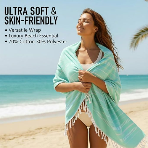 6 Pack Cotton Turkish Beach Towel Lightweight Thin Travel Vacation Essentials Oversized XL Towels Set for Pool Swim Bath Camping Cruise Accessories Must Haves Absorbent Quick Dry Sand Proof Gifts